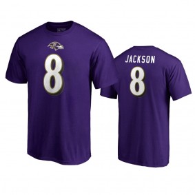Baltimore Ravens Lamar Jackson Purple Authentic Stack Name & Number T-Shirt